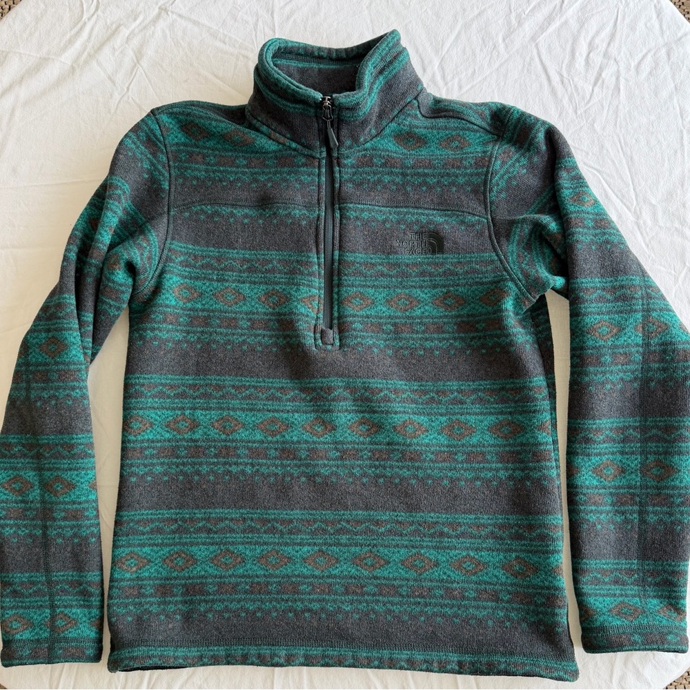 The North Face Men's Zip-Up Fleece Sweater in Teal and Gray